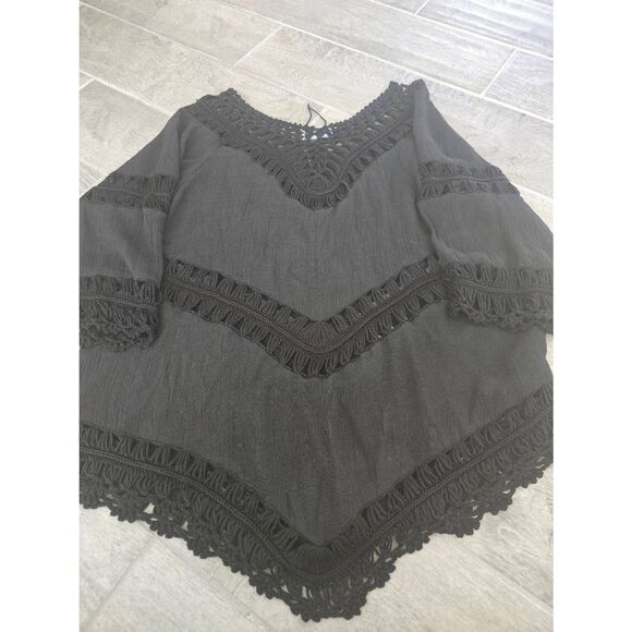 Vivid Crochet Top Swim Cover-up Black Crepe Size Medium, Large, XL, 2X Boho - Picture 7 of 7